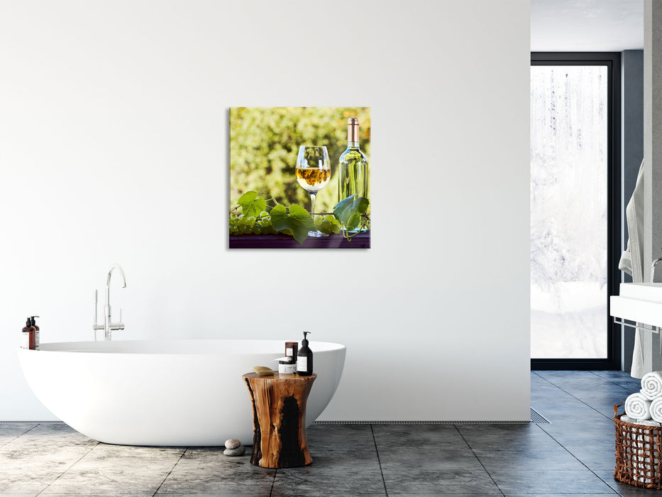 Wein und Weintrauben, Glasbild Quadratisch