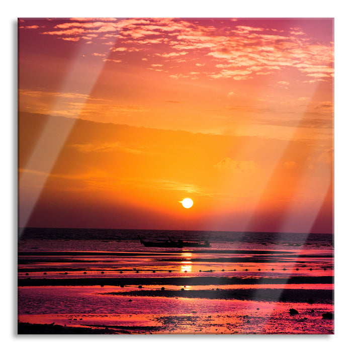 Sonnenaufgang über Meer, Glasbild Quadratisch