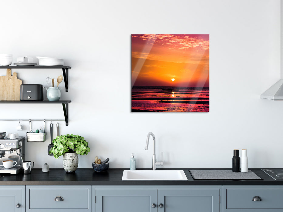 Sonnenaufgang über Meer, Glasbild Quadratisch