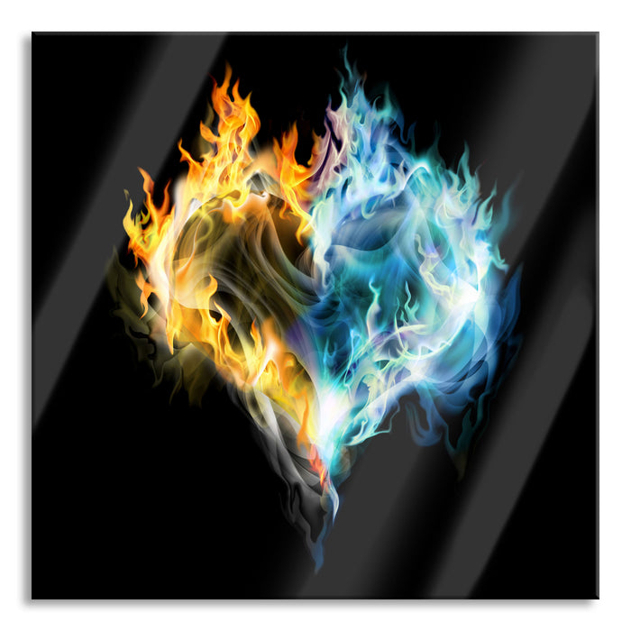 Pixxprint Dark Herz aus Feuer und Wasser, Glasbild Quadratisch