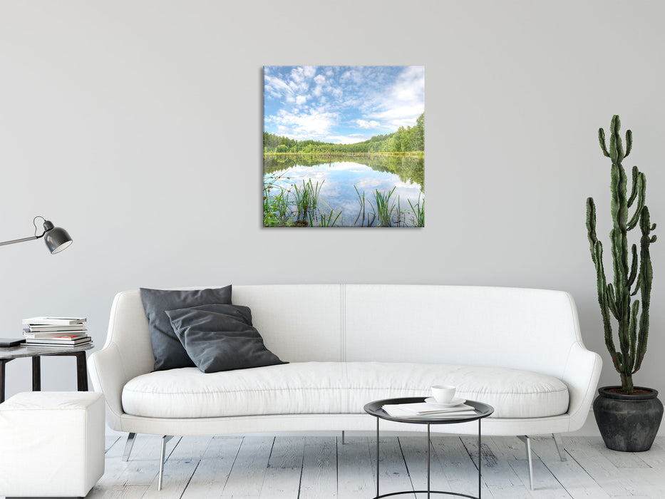 Waldsee Nachmittagstraum, Glasbild Quadratisch
