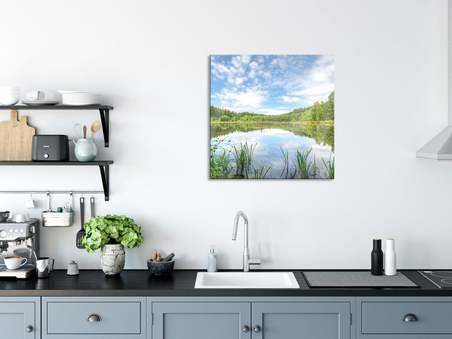 Waldsee Nachmittagstraum, Glasbild Quadratisch