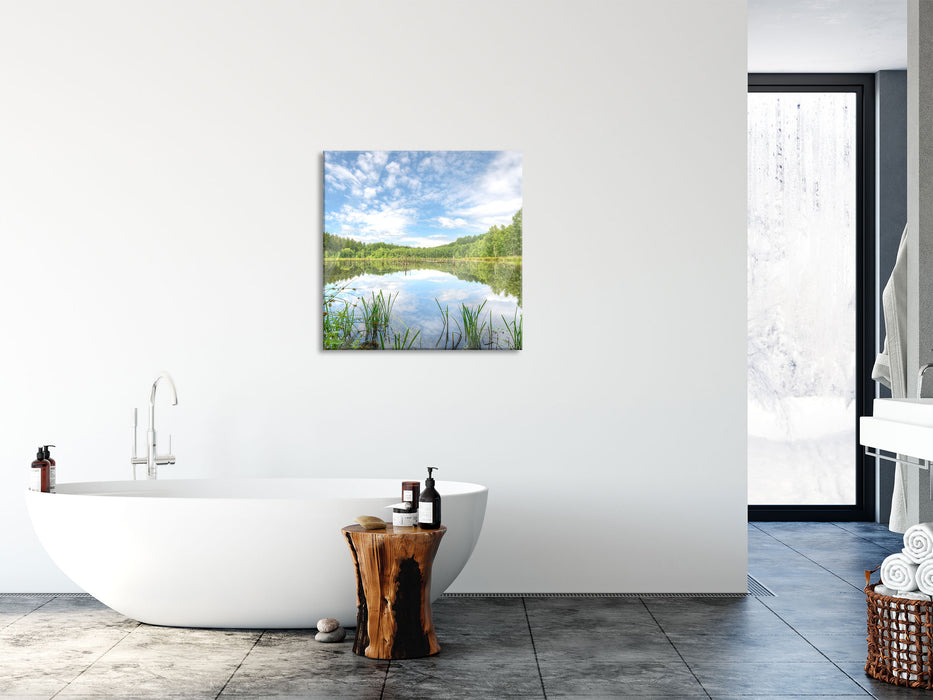 Waldsee Nachmittagstraum, Glasbild Quadratisch