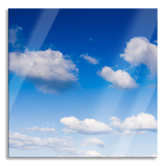 Wolken am blauen Himmel, Glasbild Quadratisch