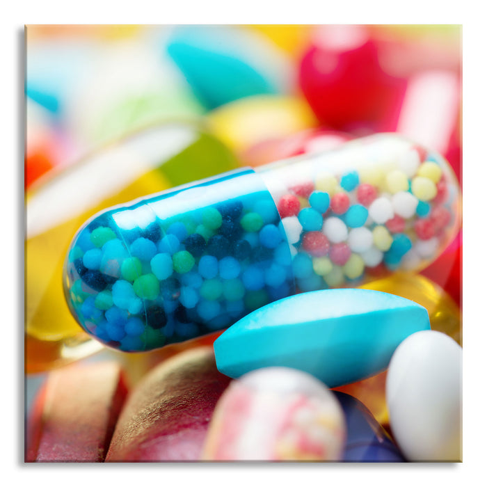 Pixxprint Pillen und Tabletten, Glasbild Quadratisch