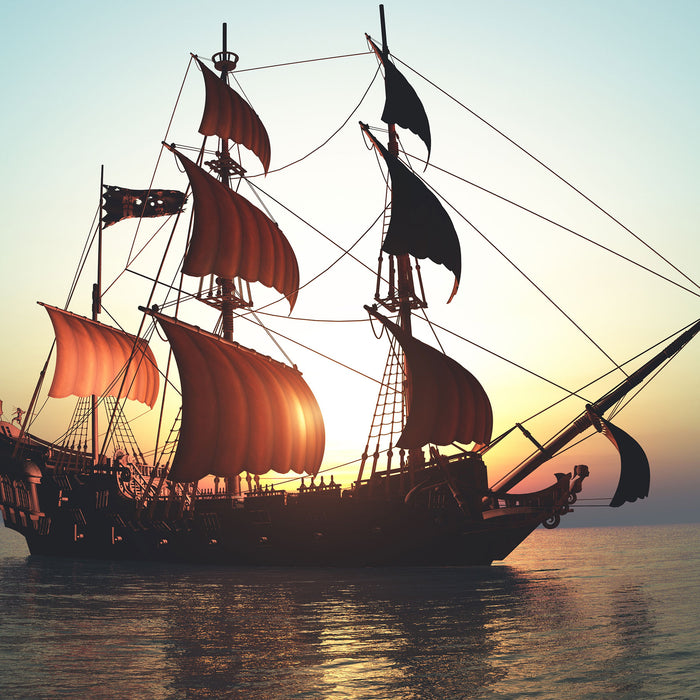 Altes Segelschiff, Glasbild Quadratisch