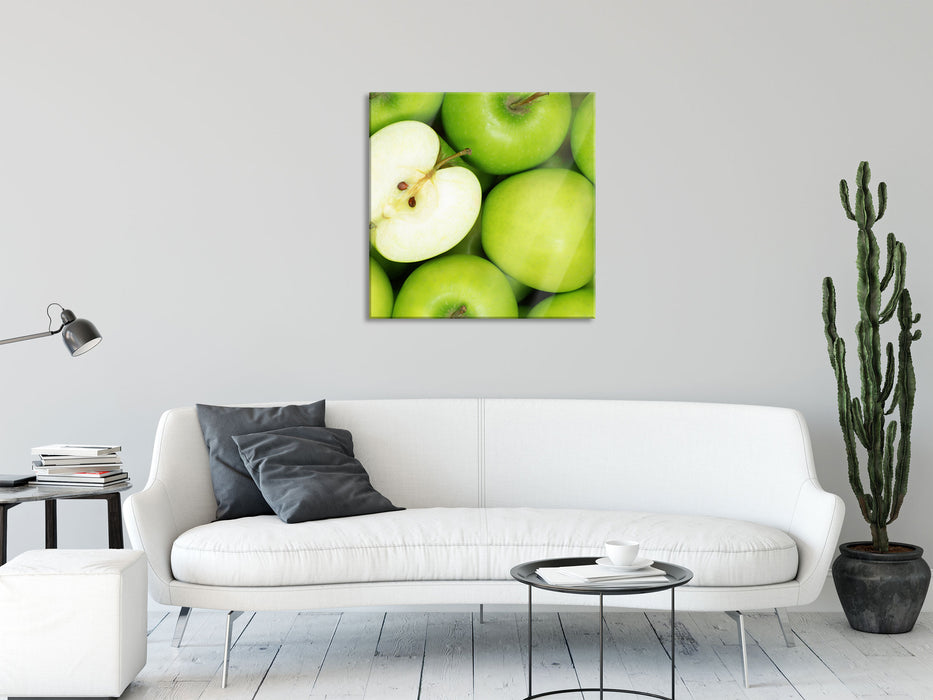 Grüne Äpfel, Glasbild Quadratisch