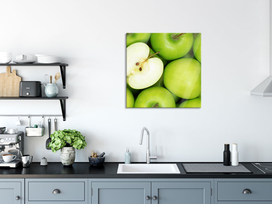 Grüne Äpfel, Glasbild Quadratisch
