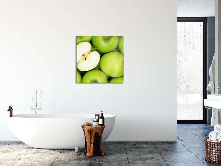 Grüne Äpfel, Glasbild Quadratisch