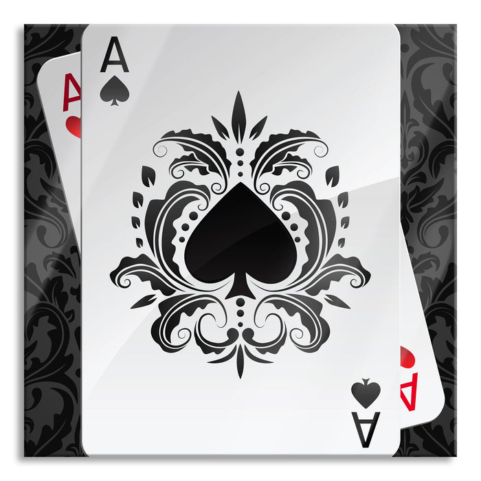 Pixxprint Ass Pik Spielkarte, Glasbild Quadratisch