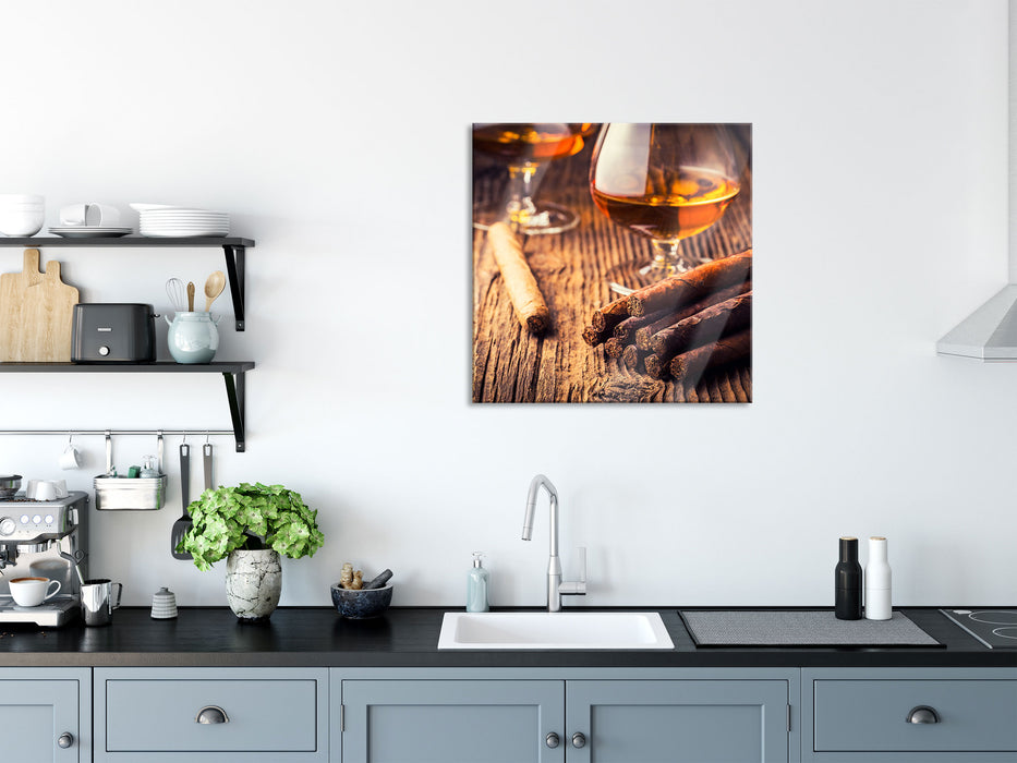 Whisky und Zigarre, Glasbild Quadratisch