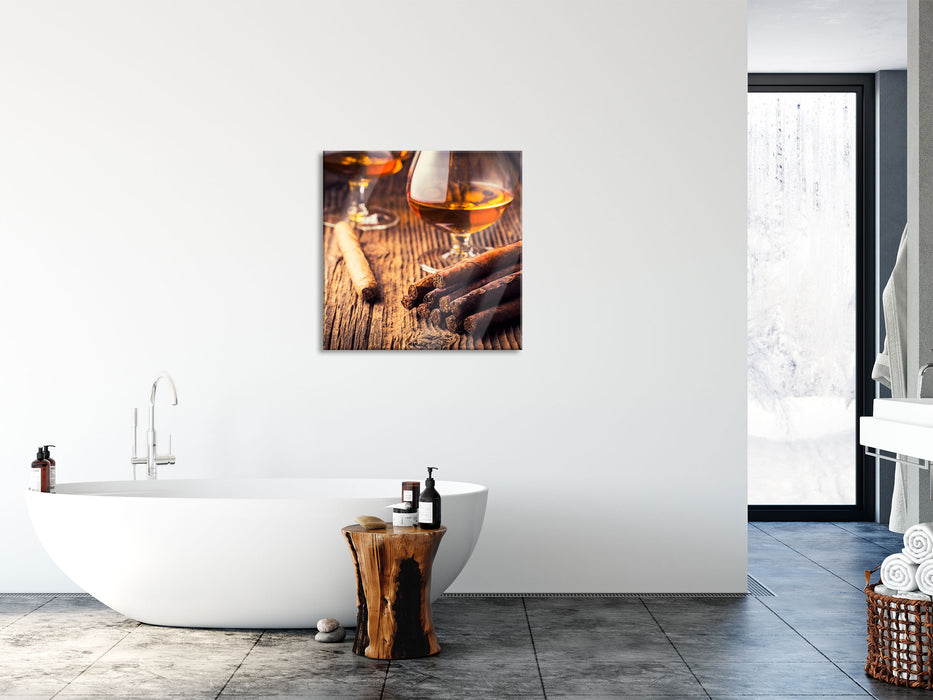 Whisky und Zigarre, Glasbild Quadratisch
