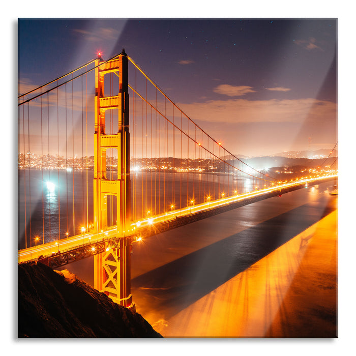 Pixxprint Golden Gate Bridge bei Nacht, Glasbild Quadratisch