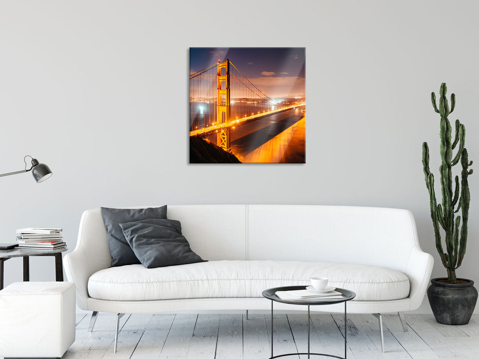 Golden Gate Bridge bei Nacht, Glasbild Quadratisch