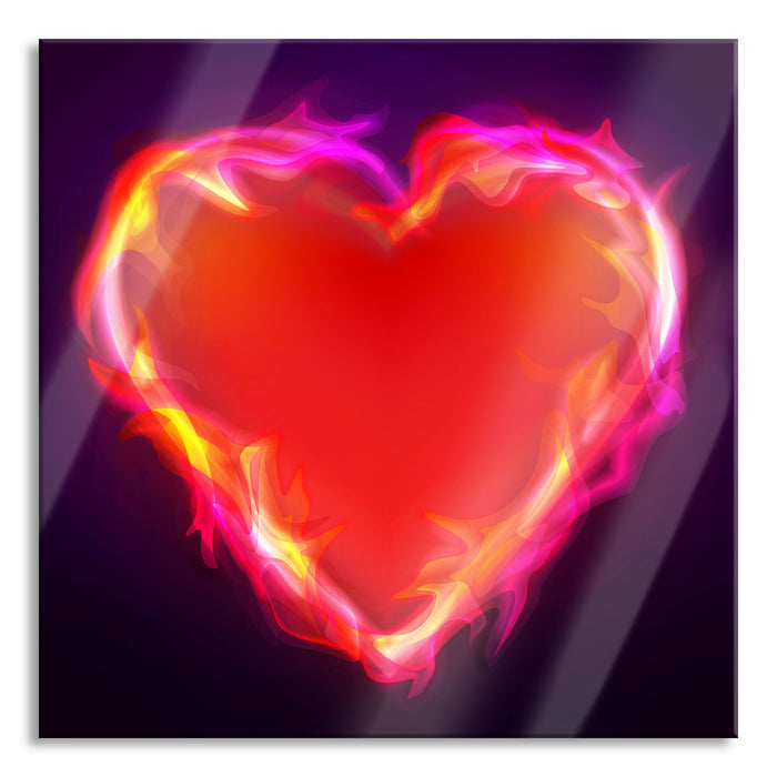 Pixxprint Herz aus Feuer, Glasbild Quadratisch
