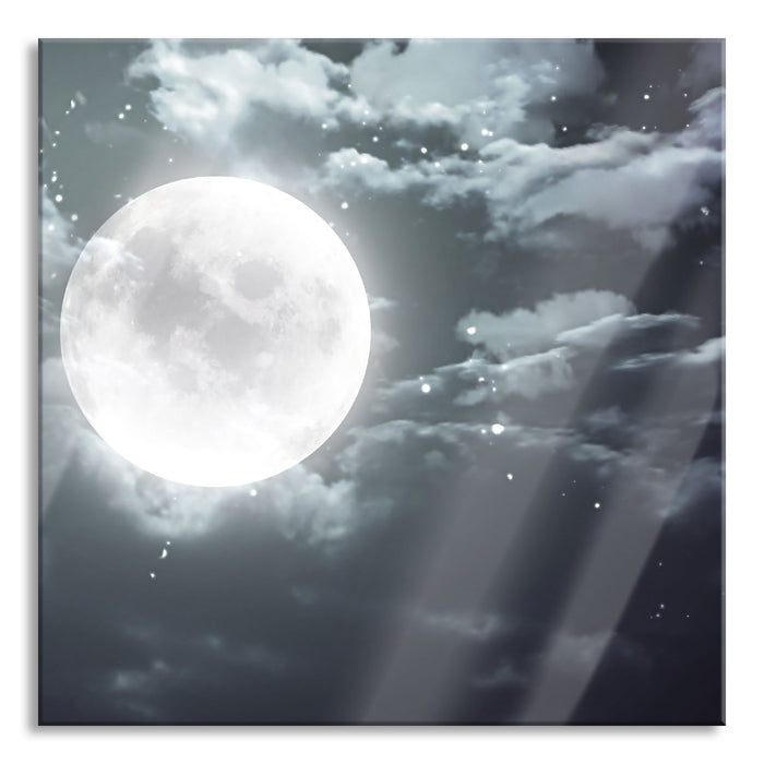 Vollmond Sterne Wolken, Glasbild Quadratisch