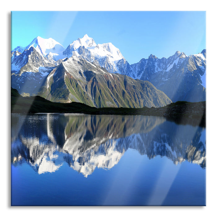 Berge am See, Glasbild Quadratisch