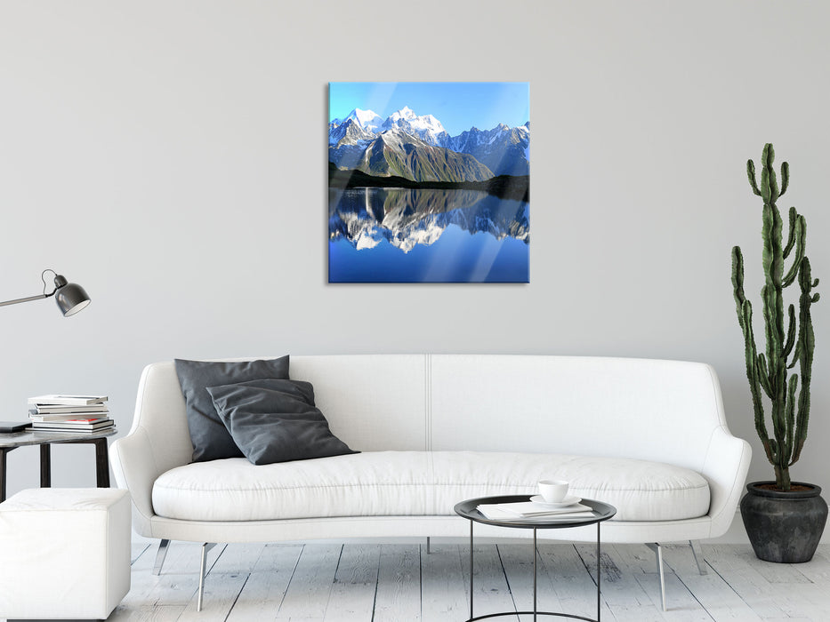 Berge am See, Glasbild Quadratisch