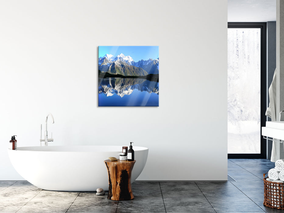 Berge am See, Glasbild Quadratisch