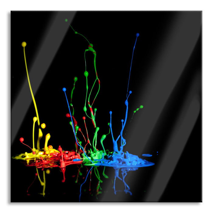 Pixxprint Dark Farbspritzer, Glasbild Quadratisch