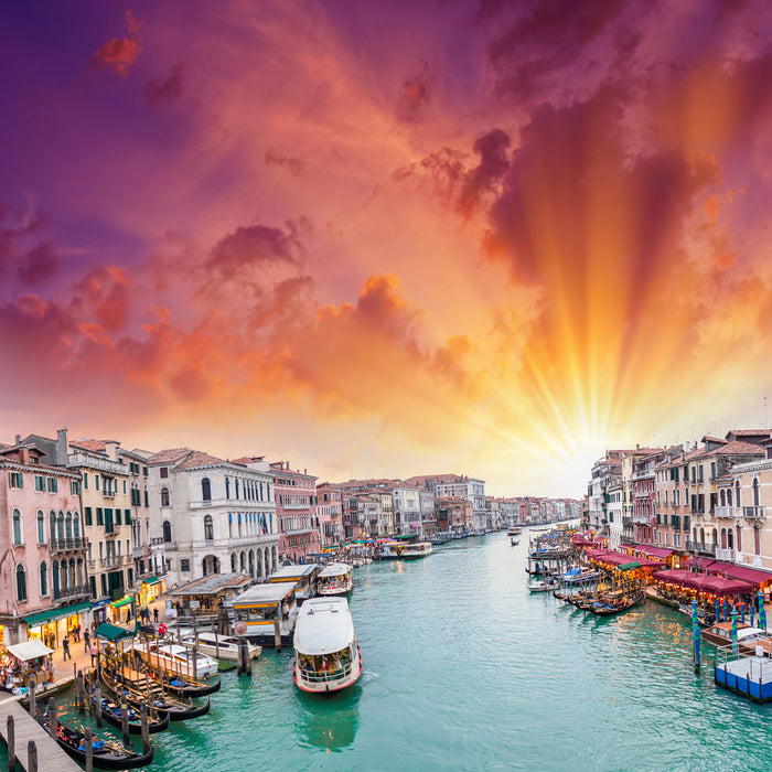 Venedig Fluss Häuser, Glasbild Quadratisch