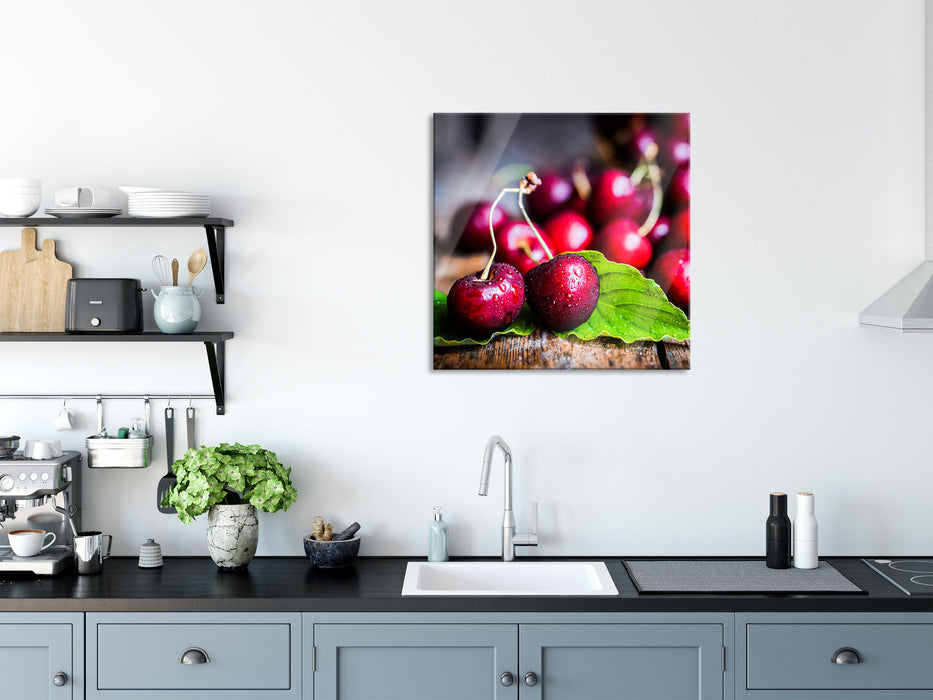 Kirschen, Glasbild Quadratisch