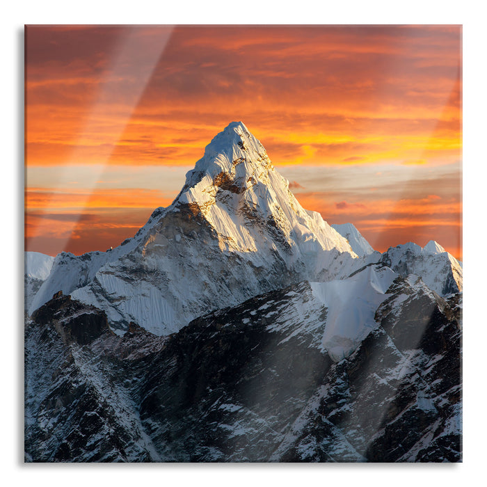 Pixxprint Berge in der Sonne, Glasbild Quadratisch