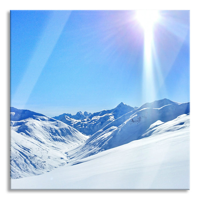 Pixxprint Schnee Berge, Glasbild Quadratisch