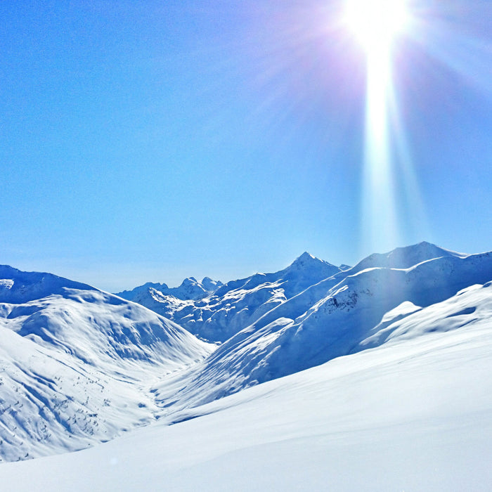 Schnee Berge, Glasbild Quadratisch