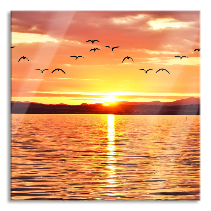 Pixxprint See Abenddämmerung, Glasbild Quadratisch