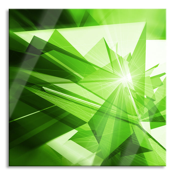 Abstrakt grünes Eis, Glasbild Quadratisch