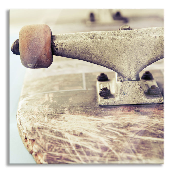 Pixxprint Skateboard schwarz weiß, Glasbild Quadratisch