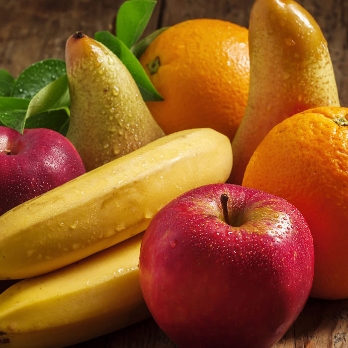 Obst Erdbeeren Kiwi Orangen, Glasbild Quadratisch