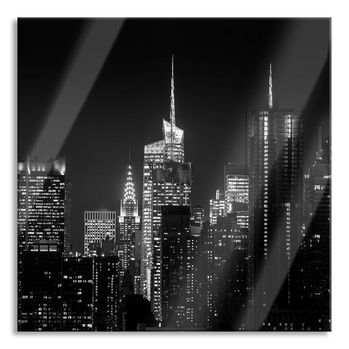 Pixxprint New York von oben schwarz weiß, Glasbild Quadratisch