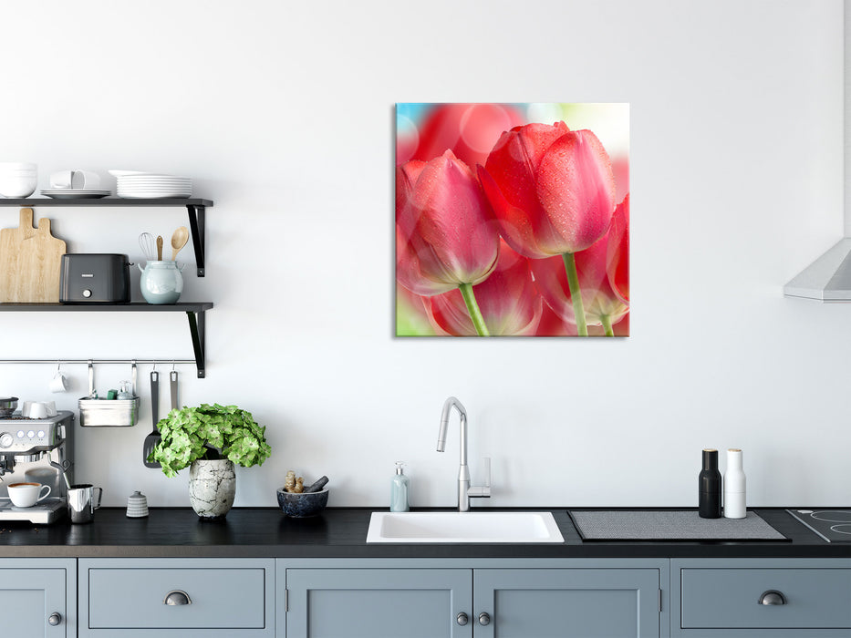 Rote Tulpen, Glasbild Quadratisch