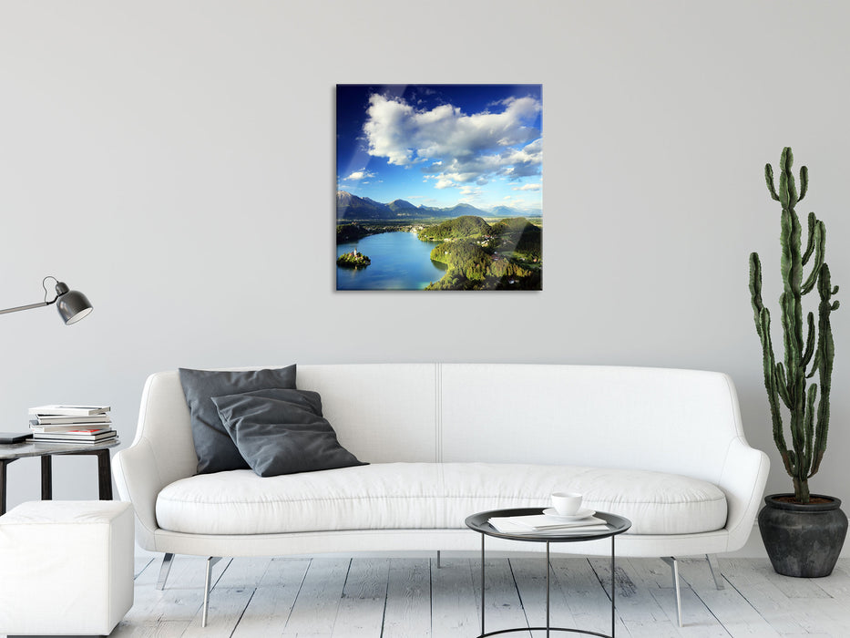 wunderschöne Seen Landschaft, Glasbild Quadratisch