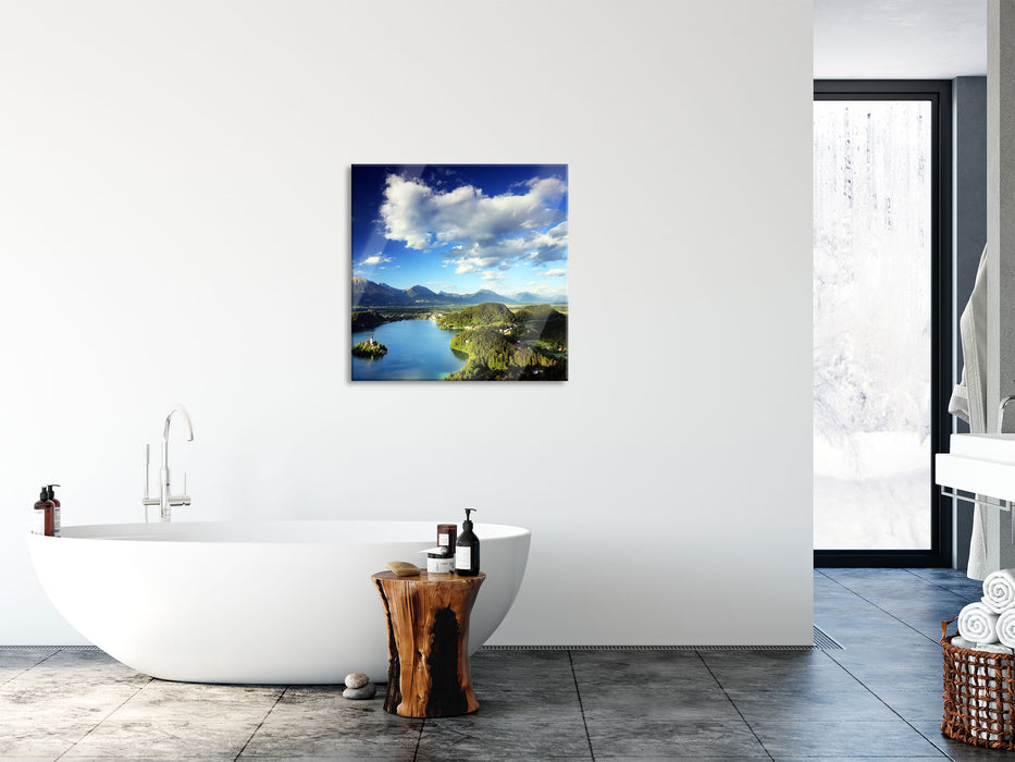 wunderschöne Seen Landschaft, Glasbild Quadratisch