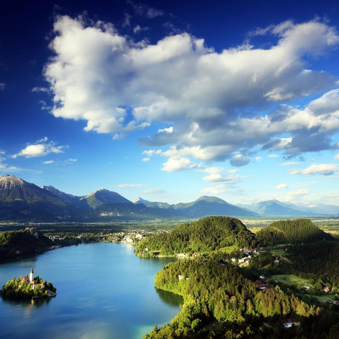 wunderschöne Seen Landschaft, Glasbild Quadratisch