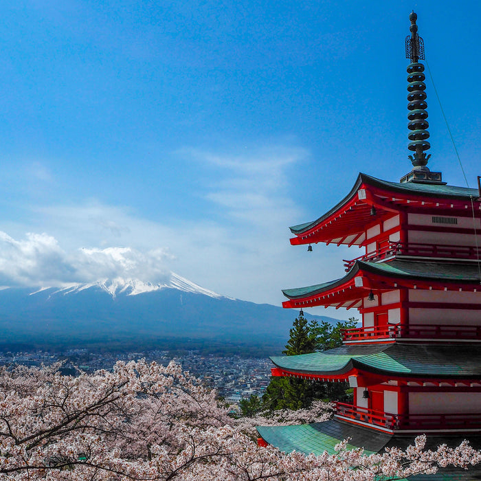 Japanisches Gebäude, Glasbild Quadratisch