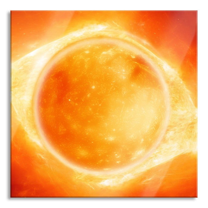 Pixxprint Sonne Feuerball, Glasbild Quadratisch