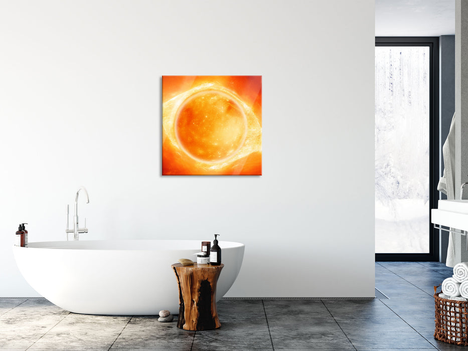 Sonne Feuerball, Glasbild Quadratisch