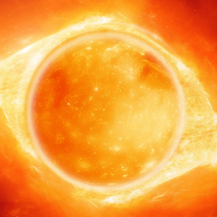 Sonne Feuerball, Glasbild Quadratisch
