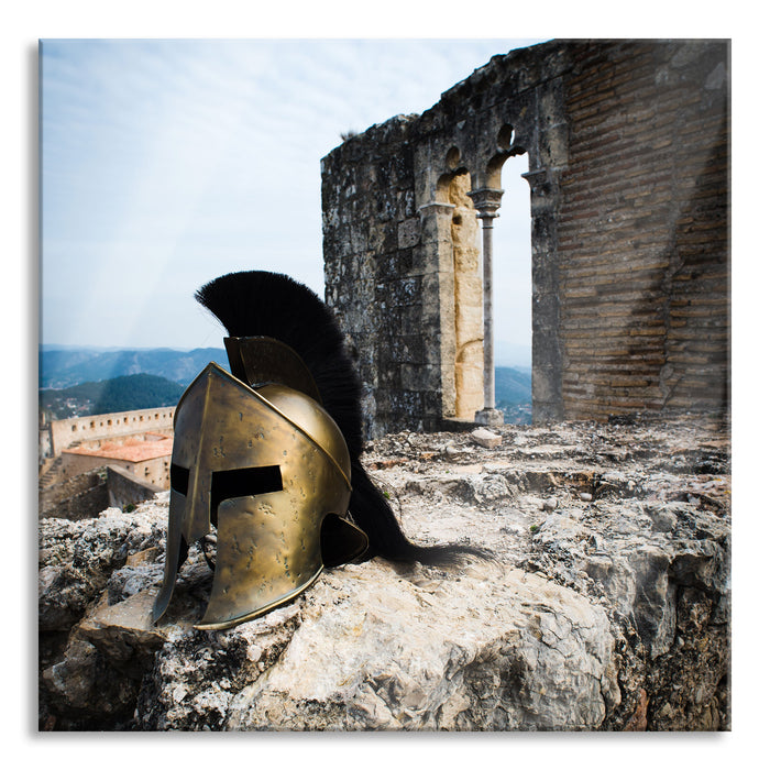 Pixxprint Gladiatorenhelm, Glasbild Quadratisch