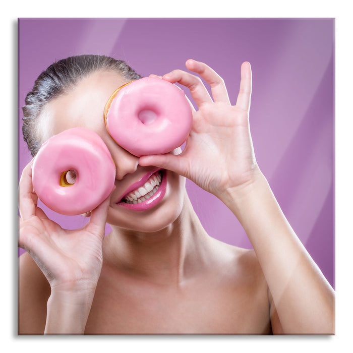 Lustige Donuts, Glasbild Quadratisch