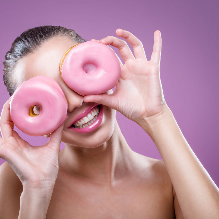 Lustige Donuts, Glasbild Quadratisch