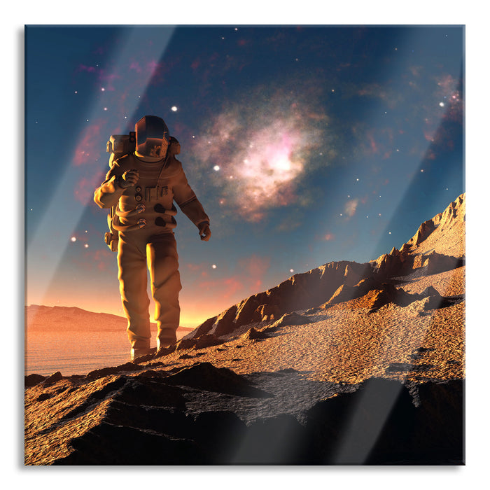 Pixxprint Astronaut klettert auf den Mond, Glasbild Quadratisch