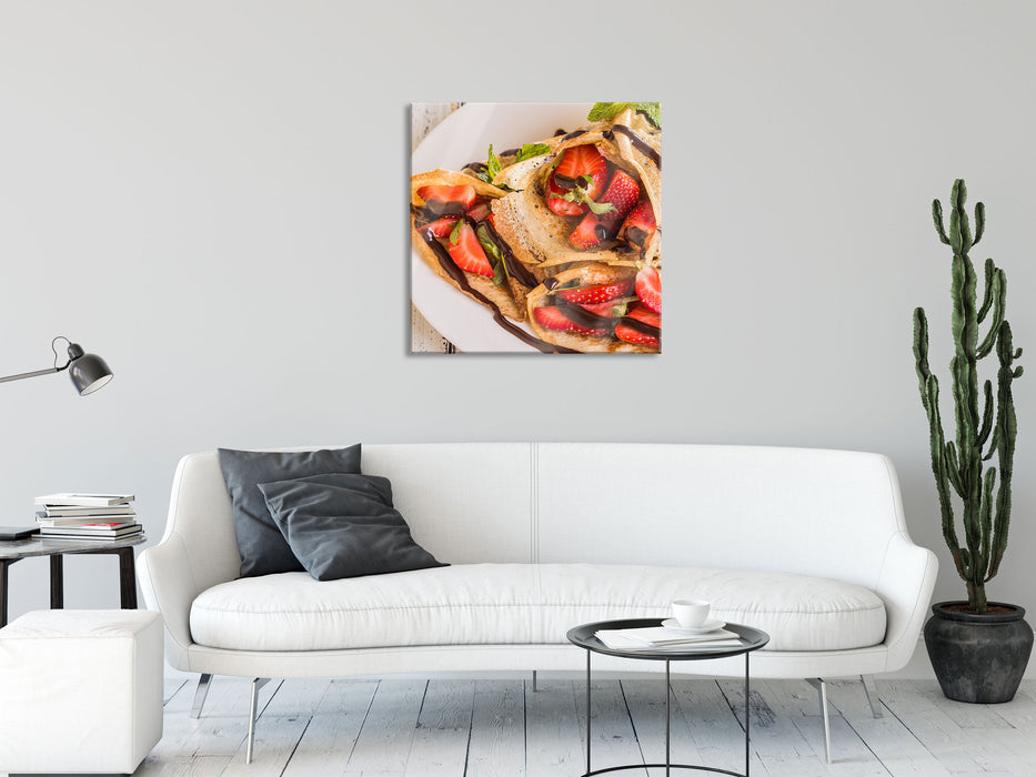 Crêpes mit Erdbeeren, Glasbild Quadratisch