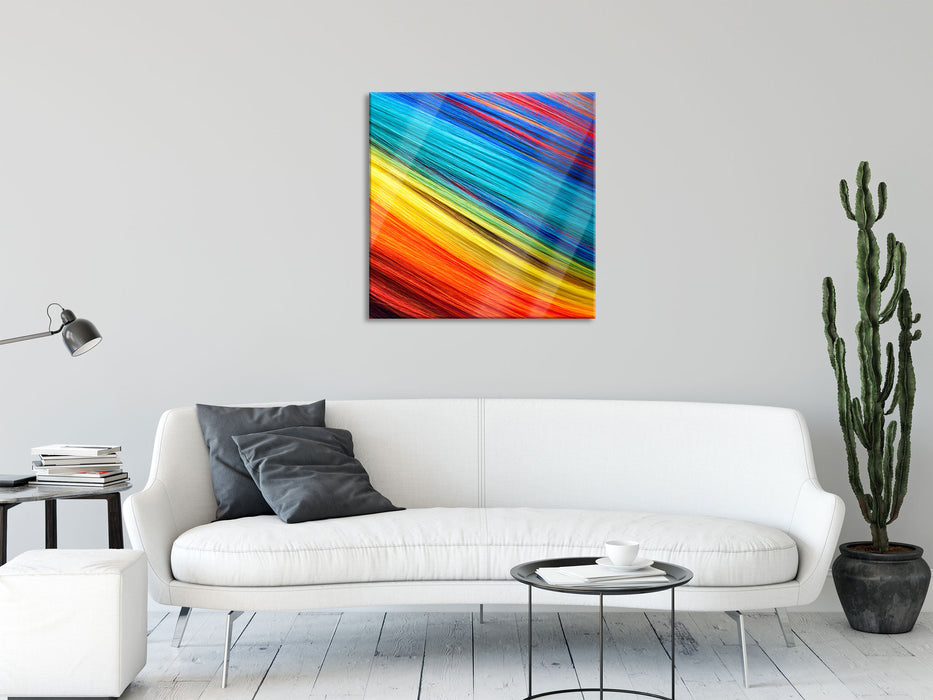 Bunte Streifen, Glasbild Quadratisch