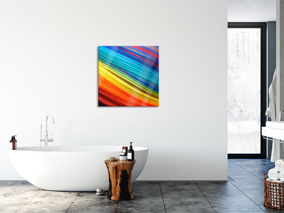 Bunte Streifen, Glasbild Quadratisch