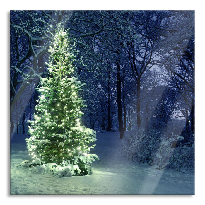 Pixxprint Leuchtender Weihnachtsbaum, Glasbild Quadratisch